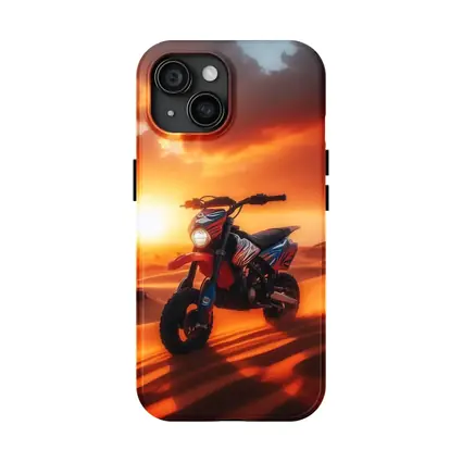 Dirt Bike On Desert Dunes Sunset