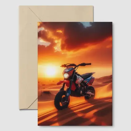 Dirt Bike On Desert Dunes Sunset