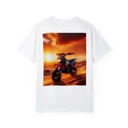 Dirt Bike On Desert Dunes Sunset