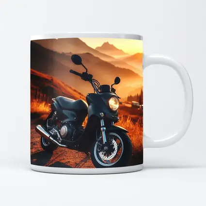 Black Motorcycle Parked Mountain Sunset Road