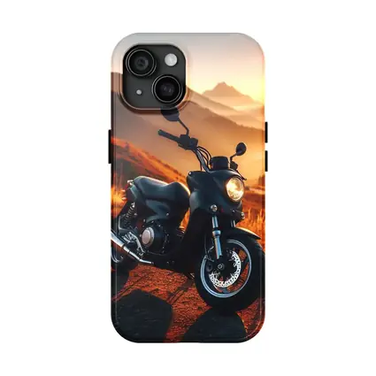 Black Motorcycle Parked Mountain Sunset Road