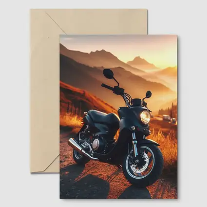 Black Motorcycle Parked Mountain Sunset Road