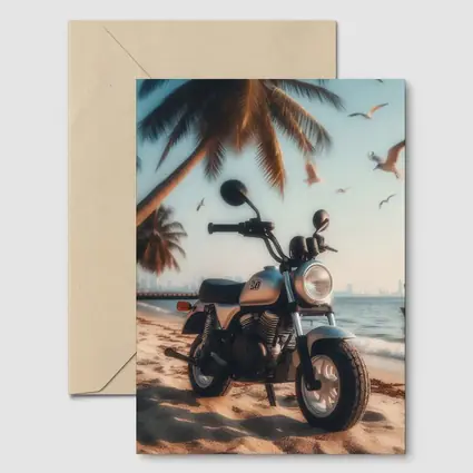 Mini Motorcycle Parked On Tropical Beach