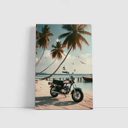 Vintage Motorcycle Parked On Tropical Beach