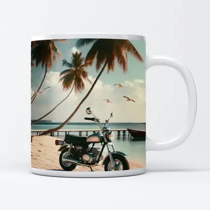 Vintage Motorcycle Parked On Tropical Beach