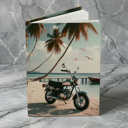 Vintage Motorcycle Parked On Tropical Beach