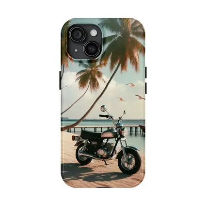 Vintage Motorcycle Parked On Tropical Beach