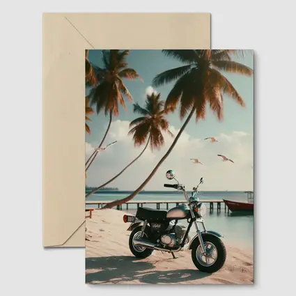 Vintage Motorcycle Parked On Tropical Beach
