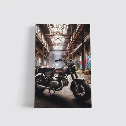 Vintage Minibike Parked Inside Abandoned Factory