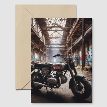 Vintage Minibike Parked Inside Abandoned Factory