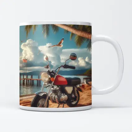 Retro Red Motorcycle Parked On Tropical Beach