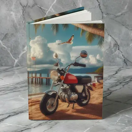 Retro Red Motorcycle Parked On Tropical Beach