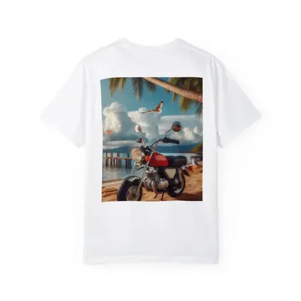 Retro Red Motorcycle Parked On Tropical Beach