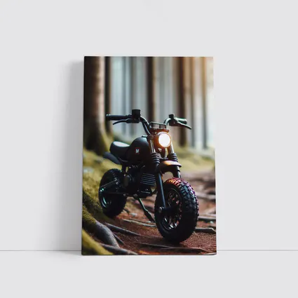 Dark Scrambler Motorcycle Parked Forest Floor