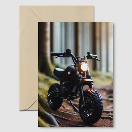Dark Scrambler Motorcycle Parked Forest Floor