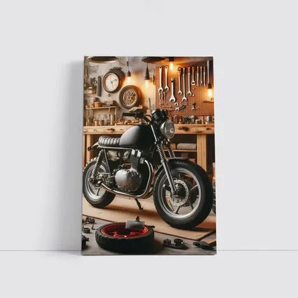 Cafe Racer Motorcycle In Vintage Workshop Garage