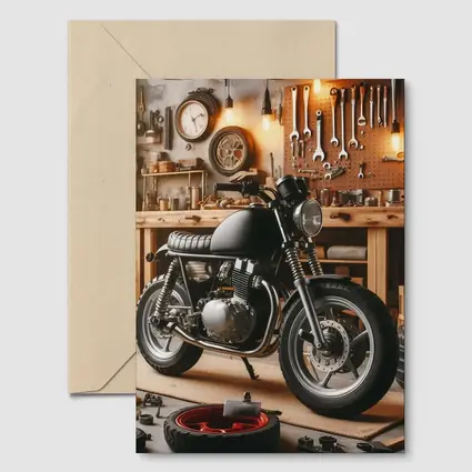 Cafe Racer Motorcycle In Vintage Workshop Garage