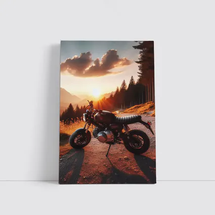 Cafe Racer Motorcycle Sunset Mountain Road