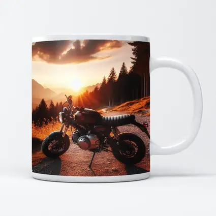 Cafe Racer Motorcycle Sunset Mountain Road