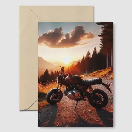 Cafe Racer Motorcycle Sunset Mountain Road