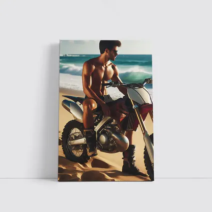 Shirtless Man on Dirt Bike Beach