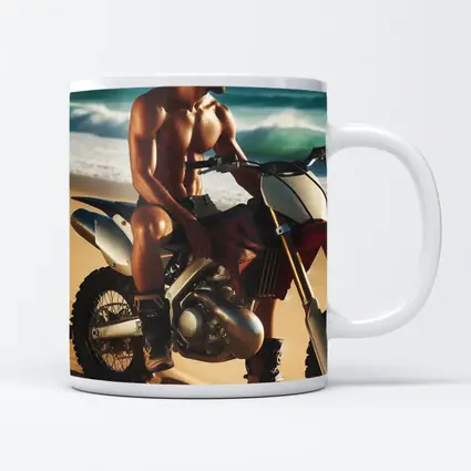 Shirtless Man on Dirt Bike Beach
