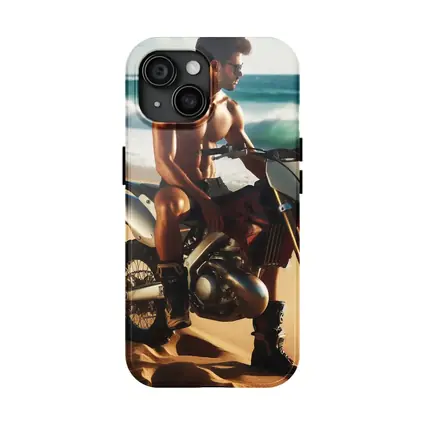Shirtless Man on Dirt Bike Beach