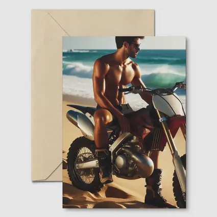 Shirtless Man on Dirt Bike Beach