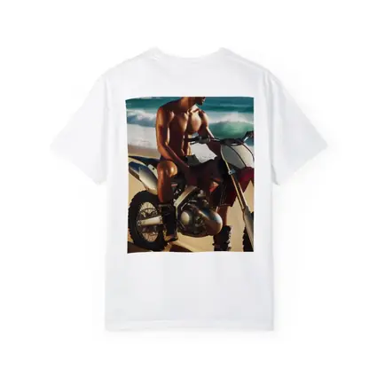 Shirtless Man on Dirt Bike Beach