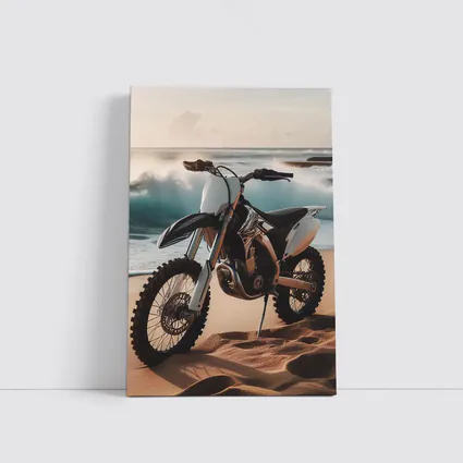 Dirt Bike Parked on Sandy Beach Shore