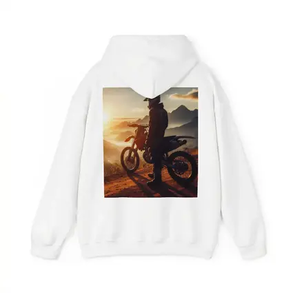 Dirt Bike Rider Watching Sunset Over Mountains