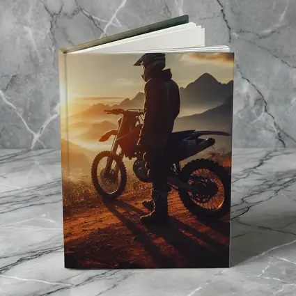 Dirt Bike Rider Watching Sunset Over Mountains