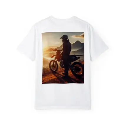 Dirt Bike Rider Watching Sunset Over Mountains