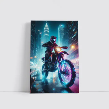 Dirt Bike Rider Neon City Night Streets