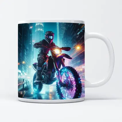 Dirt Bike Rider Neon City Night Streets