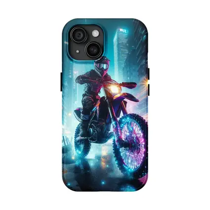 Dirt Bike Rider Neon City Night Streets