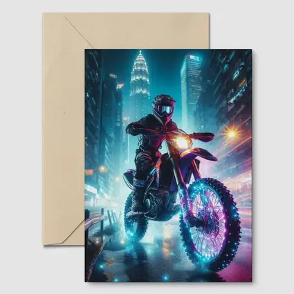 Dirt Bike Rider Neon City Night Streets