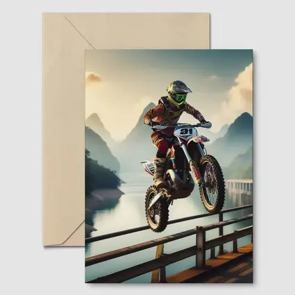Motocross Rider Jumping Over Bridge Mountains