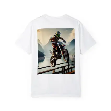 Motocross Rider Jumping Over Bridge Mountains