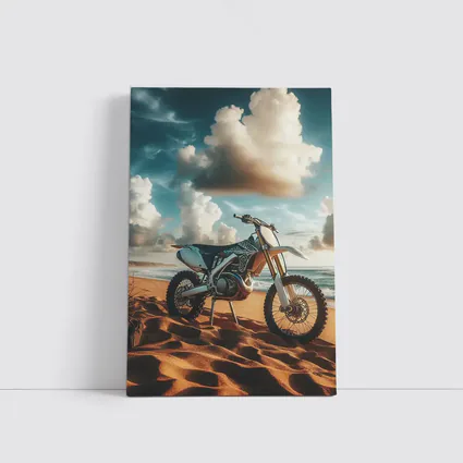 Dirt Bike Parked on Sandy Ocean Beach
