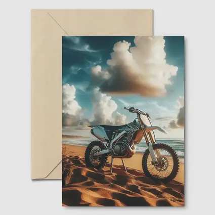 Dirt Bike Parked on Sandy Ocean Beach
