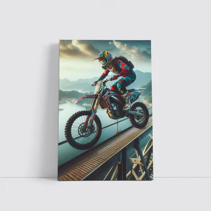 Motocross Rider Wheelie On Bridge River