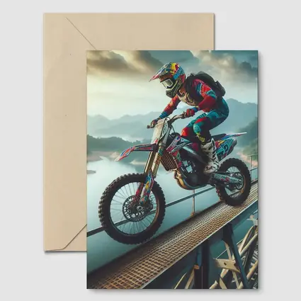Motocross Rider Wheelie On Bridge River