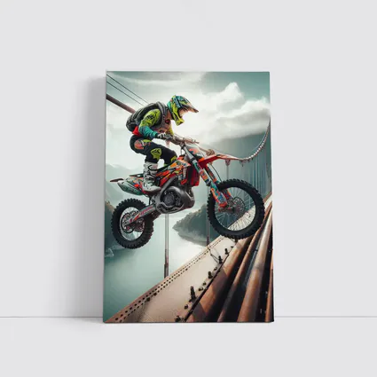 Motocross Rider Jumping Over Suspension Bridge