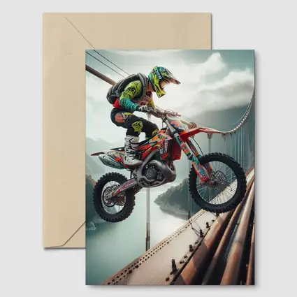 Motocross Rider Jumping Over Suspension Bridge