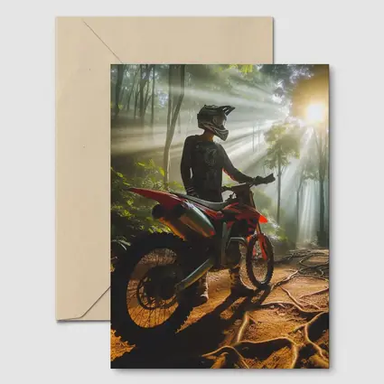 Motocross Rider Forest Sunbeams Dirt Trail