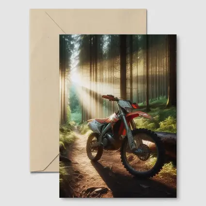 Dirt Bike Parked on Forest Trail