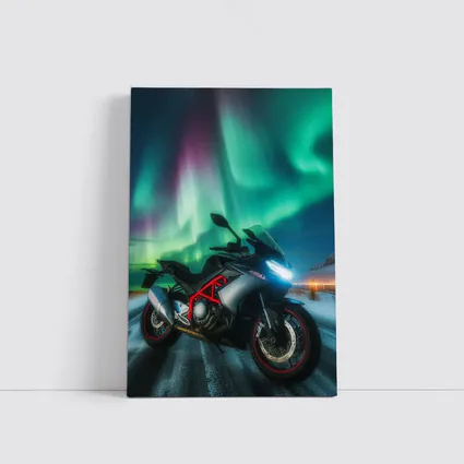 Sport Bike Under Northern Lights Winter Night