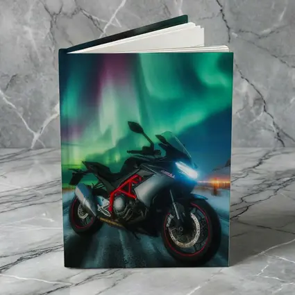 Sport Bike Under Northern Lights Winter Night