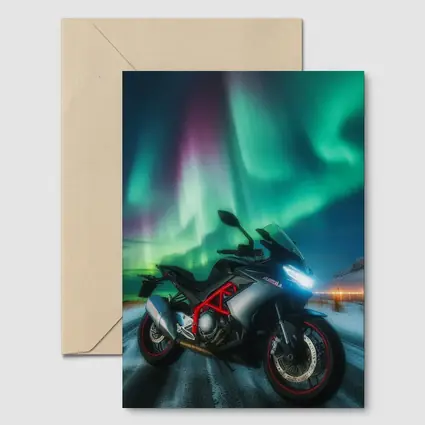 Sport Bike Under Northern Lights Winter Night